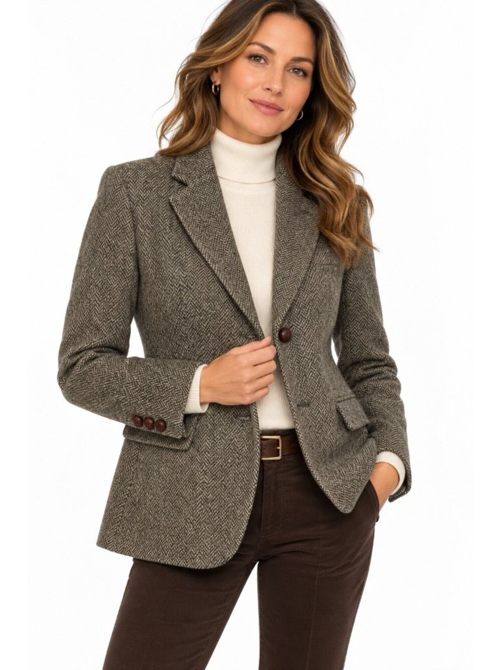 LAUREN RALPH LAUREN jacket blazer herringbone wool tweed 8P brown academia